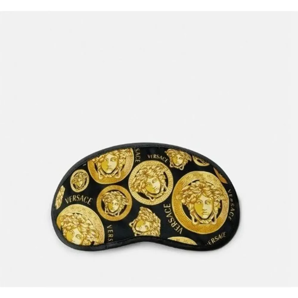 Versace Black Gold Medusa Logo Allover Print Sleep Mask Italy ZMAS18107 NWT $175